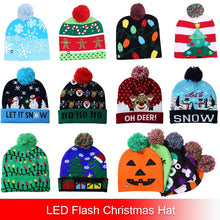 Load image into Gallery viewer, 2020 19 Designs LED Christmas Hat  Sweater knitted Beanie Christmas Light Up Knitted Hat for Kid Adult For Christmas Party
