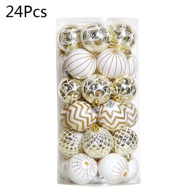 24Pcs white gold Mixed Christmas Tree Decor Balls Xmas Party Hanging Ball