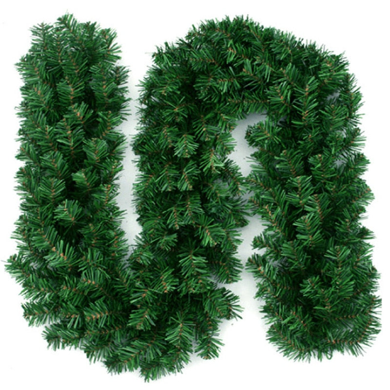 Artificial Green Christmas Garland Wreath Xmas Home Party Christmas Decoration Pine Tree Rattan Hanging Ornament for Kids 2.7M